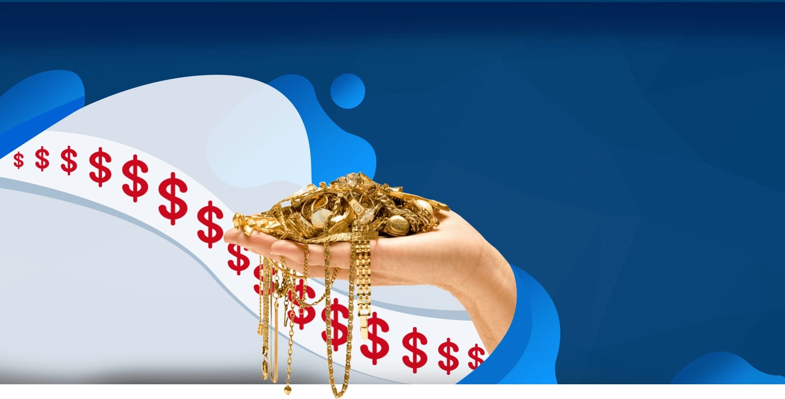 Hand holding gold chains and jewellery